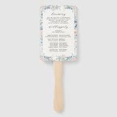 Elegante Dusty Blue Floral Peach Wedding Program Handwaaier (Achterkant)