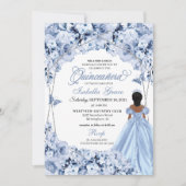 Elégante Dusty Blue Floral Quinceanera Invitation (Devant)