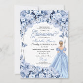 Elégante Dusty Blue Floral Quinceanera Invitation (Devant)