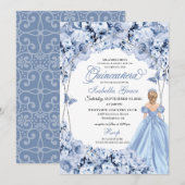 Elégante Dusty Blue Floral Quinceanera Invitation (Devant / Derrière)