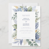 Elegante Dusty Blue Floral rustieke bruiloft Kaart (Voorkant)