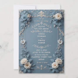 Elegante Dusty Blue  Floral Wedding Invitati Kaart