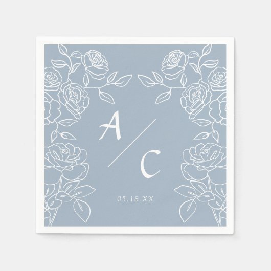 Elegante Dusty Blue Franse Rozen bruiloft Servet (Voorkant)