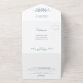 Elegante Dusty Blue Franse Tuin QR code bruiloft All In One Uitnodiging (Buitenkant)