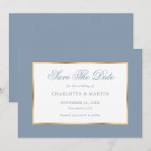 Elegante Dusty Blue Gold Wedding Save The Date (Voorkant / Achterkant)