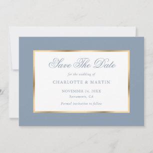 Elegante Dusty Blue Gold Wedding Save The Date