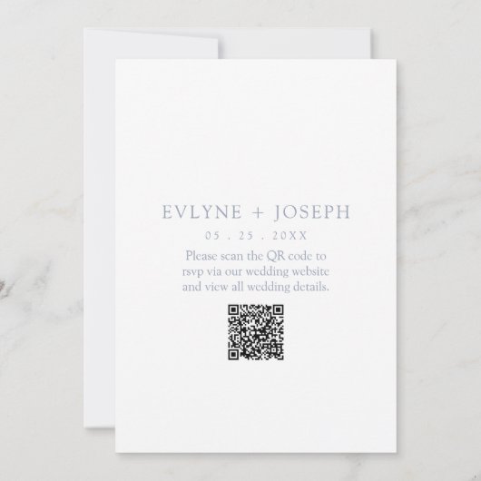 Elegante Dusty Blue Minimalist QR Code Boho Weddin Kaart (Achterkant)
