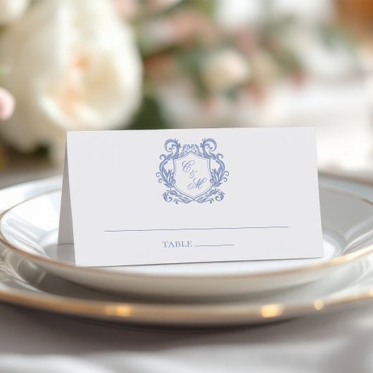 Elegante Dusty Blue Monogram Crest Wedding