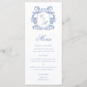 Elegante Dusty Blue Monogram Crest Wedding Menu (Voorkant)