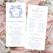 Elegante Dusty Blue Monogram Crest Wedding Programma
