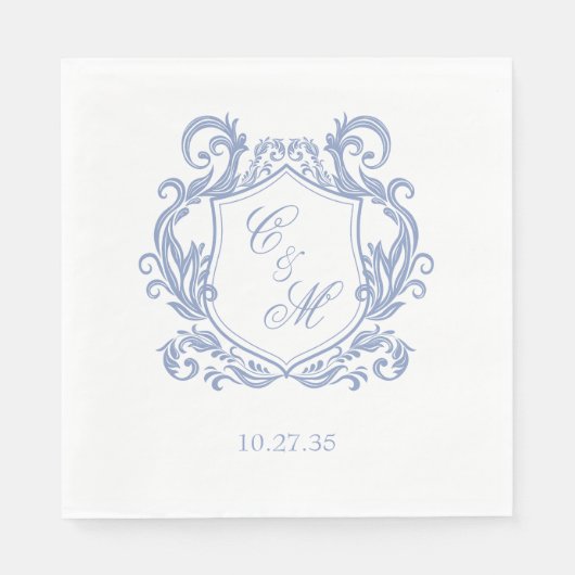 Elegante Dusty Blue Monogram Crest Wedding Servet (Voorkant)