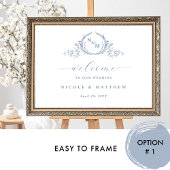 Élégante Dusty Blue Monogram Mariage Affiche de bi