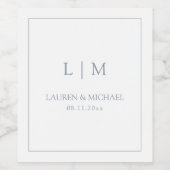 Elegante Dusty Blue Monogram Typografie Wedding Wijn Etiket (Enkel label)