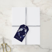 Elegante Dusty Blue Navy Floral Wedding Favoriet Cadeaulabel (Met Touw)