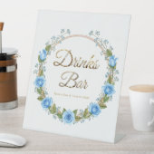 Elegante Dusty Blue Rozen Baby's Breathe Drinken B Reclamebord Met Voetstuk (Insitu)