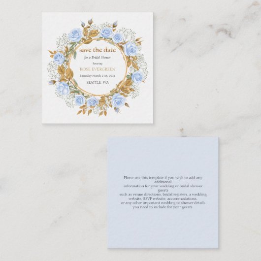 Elegante Dusty Blue Rozen Save the Date Informatiekaartje (Voorkant / Achterkant)