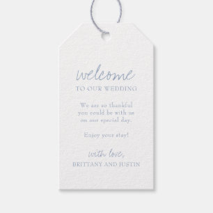 Elegante Dusty Blue Script Wedding Welcome Gift La Cadeaulabel