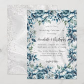 Elegante Dusty Blue Silver Roos bruiloft Kaart (Voorkant / Achterkant)