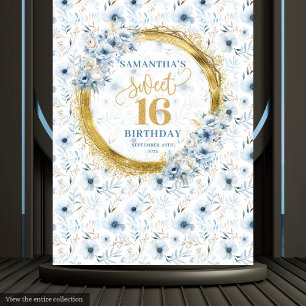 Elegante Dusty Blue Sweet Sixteen Gold Glitter Wandkleed