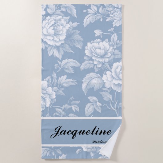Elegante  Dusty Blue Toile Bachelorette Strandlaken (Voorkant)