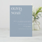 Elégante Dusty Blue Wedding Réception Invitation (Debout devant)