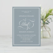 Elegante Dusty Blue & White Classic Wedding Kaart (Staand voorkant)