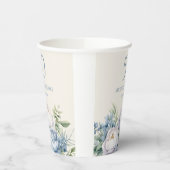 Elegante Dusty Blue White Floral 50ste Verjaardag  Papieren Bekers (Links)