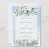 Elegante Dusty Blue White Silver Pioenenbruiloft Kaart (Voorkant)