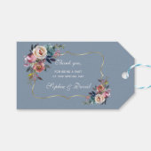 Elegante Dusty BlueMisty Roos Gold Wedding Cadeaulabel (Voorkant (Horizontaal))