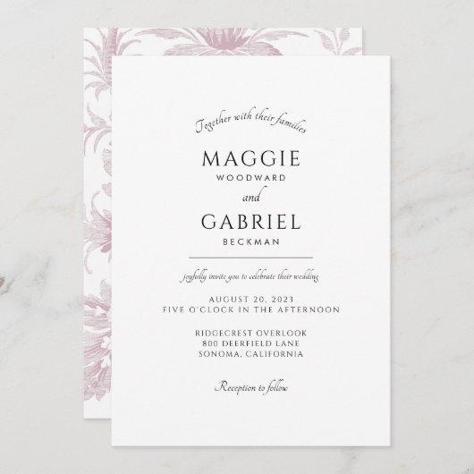 Elégante Dusty Rose Floral Invitation (Devant / Derrière)