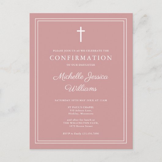 Élégante Dusty Rose rose Confirmation Invitation (Devant)