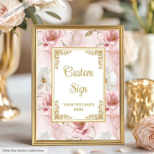 Elegante Dusty Roze Goud Bloemen Huwelijk Custom S Poster