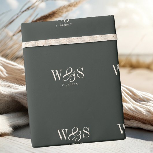 Elegante ebbenhouten initiële huwelijksparen cadeaupapier