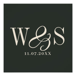 Elegante ebbenhouten koppel initials bruiloft perfect poster