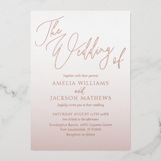 Elegante Echte Gouden Blush Roze bruiloft Folie Uitnodiging (Voorkant)