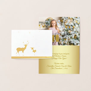 Elegante Echte Gouden Folie Herten Sneeuw Vrolijk  Kaarten
