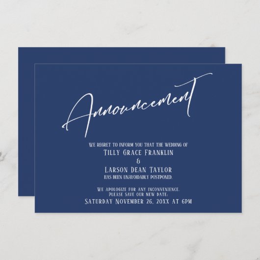 Élégante écriture manuscrite Faire-part de report (Devant / Derrière)