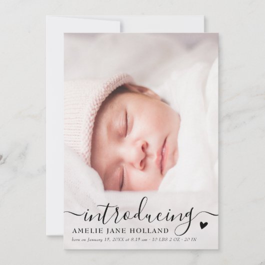 Élégante écriture manuscrite photo Faire-part bébé (Devant)