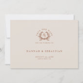 Elegante Ecru Monogram Crest Trouwfoto Save The Date (Voorkant)