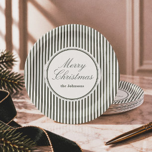 Elegante Editorial Gestreepte Prettig Kerstfeest Papieren Bordje