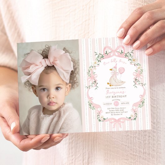 Elegante Een Gekke Gans Roze Boog Meisje 1e Verjaa Kaart