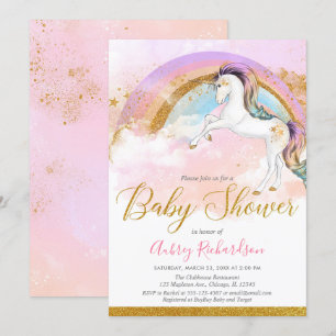 Elegante eenhoorn baby shower meisje pastel regenb kaart