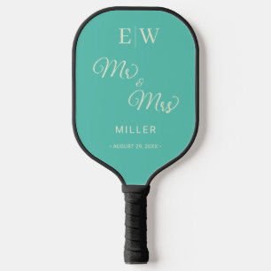 Elegante Eenvoudige Aquatische Awe met Monogram Hu Pickleball Paddle