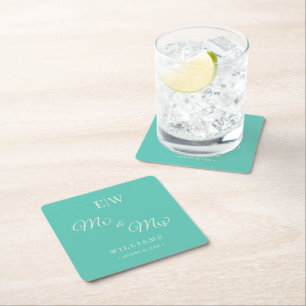 Elegante Eenvoudige Aquatische Awe met Monogram Hu Vierkante Kartonnen Onderzetter