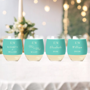 Elegante Eenvoudige Aquatische Awe met Monogram Hu Wijnglas Zonder Voet