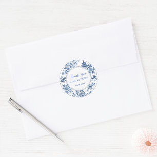 Elegante eenvoudige blauw witte bloem chinoiserie ronde sticker