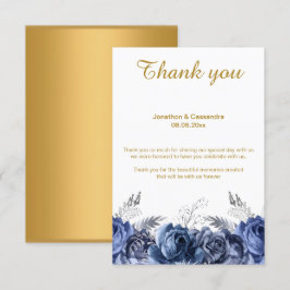 ELEGANTE EENVOUDIGE BLAUWE FLORAAL GOLD TERUG DANK KAART