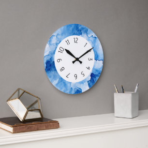 Elegante Eenvoudige Blauwe waterverf Grote Klok