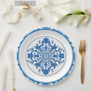Elegante eenvoudige blauwwitte bloem chinoiserie s papieren bordje