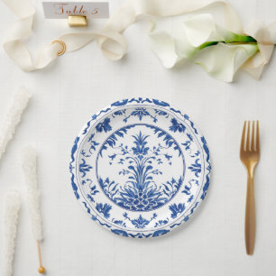 Elegante eenvoudige Blue White Flower chinoiserie  Papieren Bordje